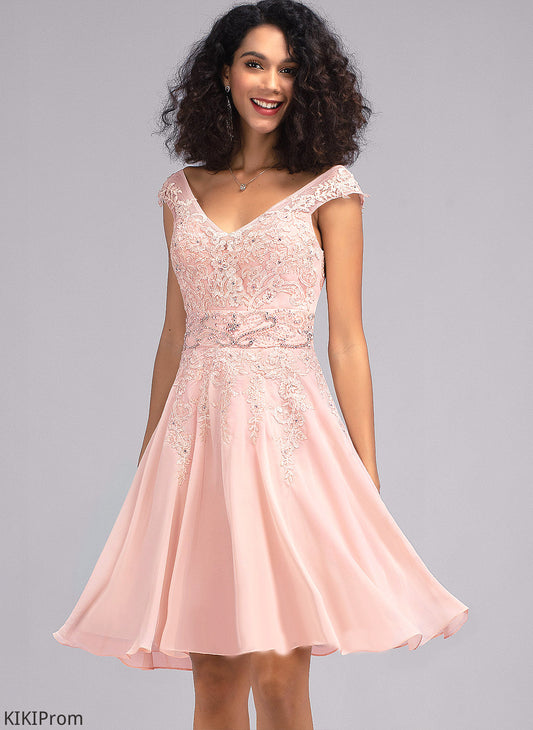Cocktail Dresses With Chiffon A-Line Beading Robin Cocktail Lace Knee-Length V-neck Dress Lace