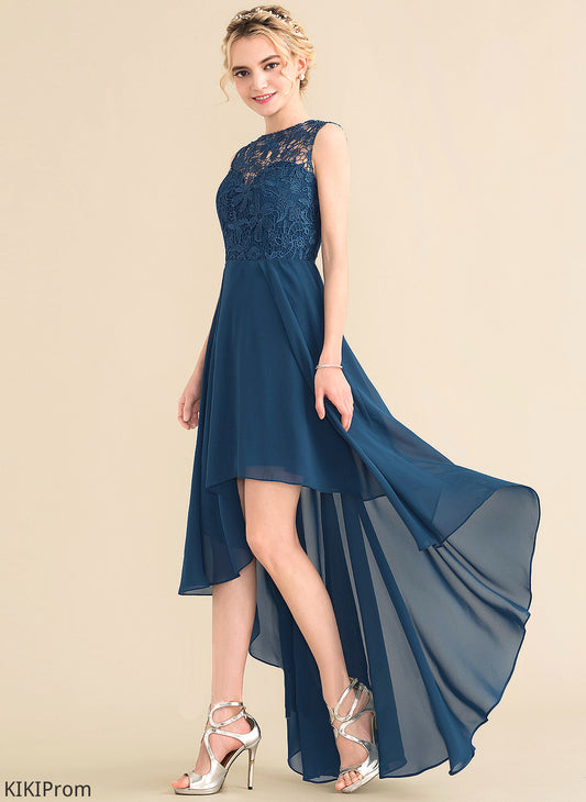 Fabric Neckline Asymmetrical Lace A-Line Straps ScoopNeck Silhouette Length Marely Sheath/Column Natural Waist Bridesmaid Dresses