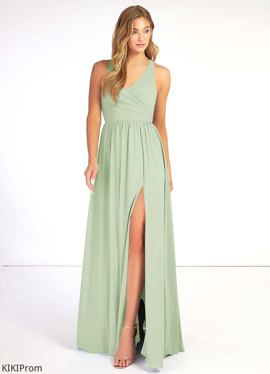 Ayla A-Line/Princess Spaghetti Staps Floor Length Natural Waist Sleeveless Bridesmaid Dresses