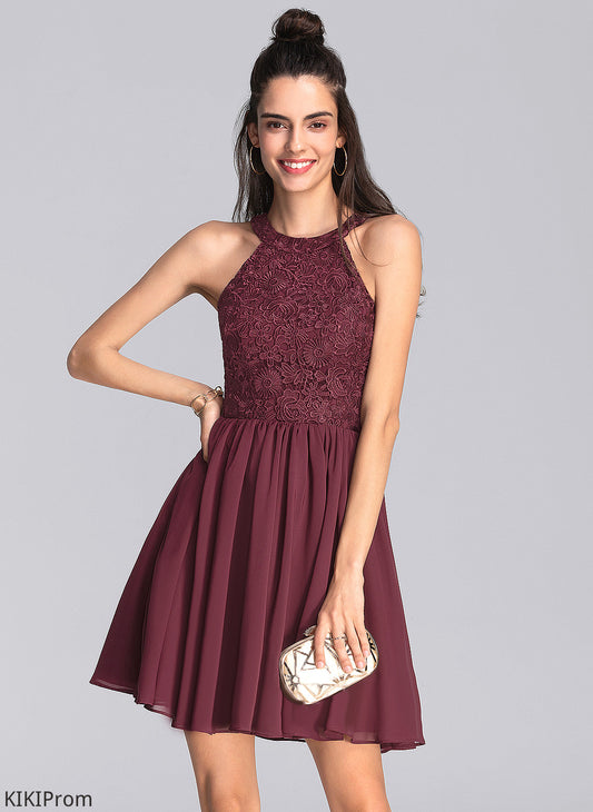 Scoop Lace Short/Mini Chiffon Natalee A-Line Prom Dresses