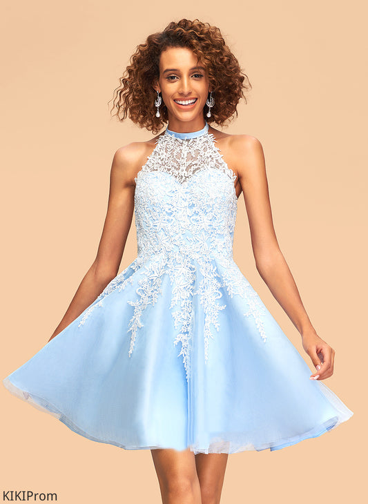 Homecoming Dresses With Gina Dress Short/Mini A-Line Lace Tulle Halter Homecoming
