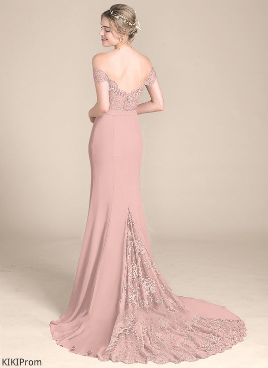 Jolie Chiffon Prom Dresses Lace Train Off-the-Shoulder Trumpet/Mermaid Sequins With Court