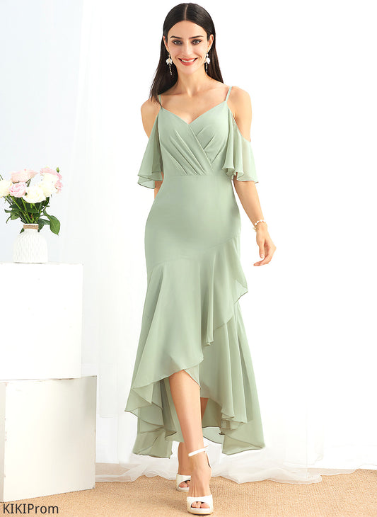 With Dress Trumpet/Mermaid Ruffle Chiffon Cocktail Cocktail Dresses V-neck Litzy Asymmetrical