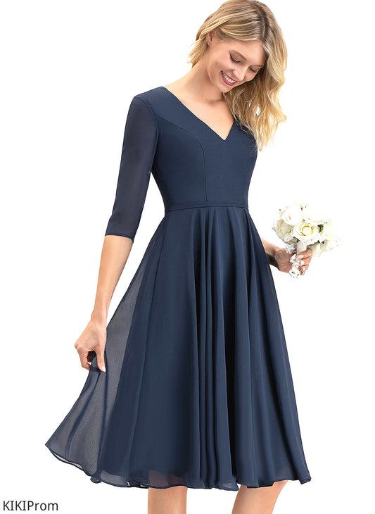 Dress Knee-Length Chiffon With A-Line Cocktail V-neck Cocktail Dresses Rosemary Pockets