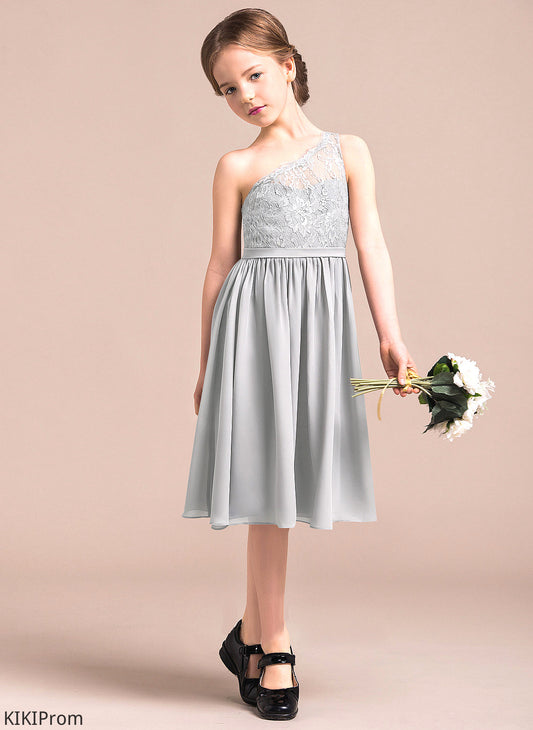 Persis One-Shoulder Chiffon Knee-Length Lace A-Line Junior Bridesmaid Dresses