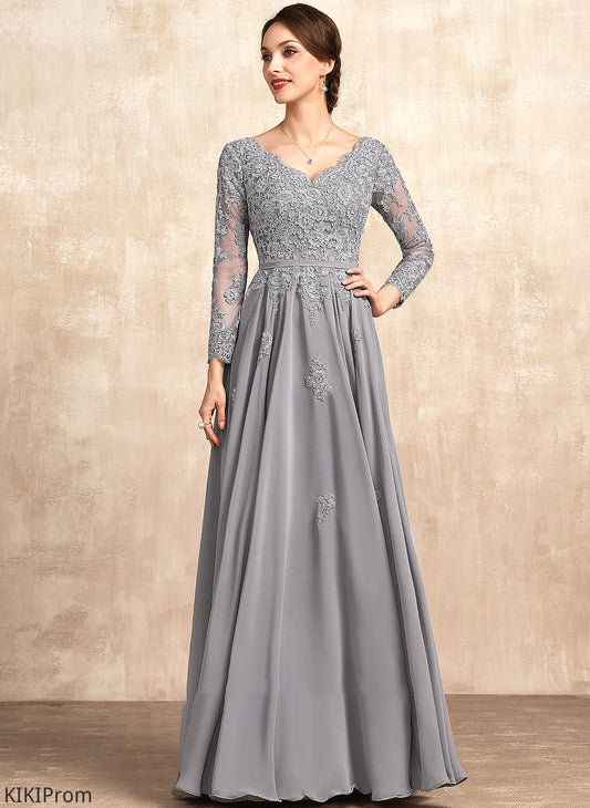 Floor-Length A-Line Bride Chiffon Lace V-neck Mother Elena Mother of the Bride Dresses of Dress the