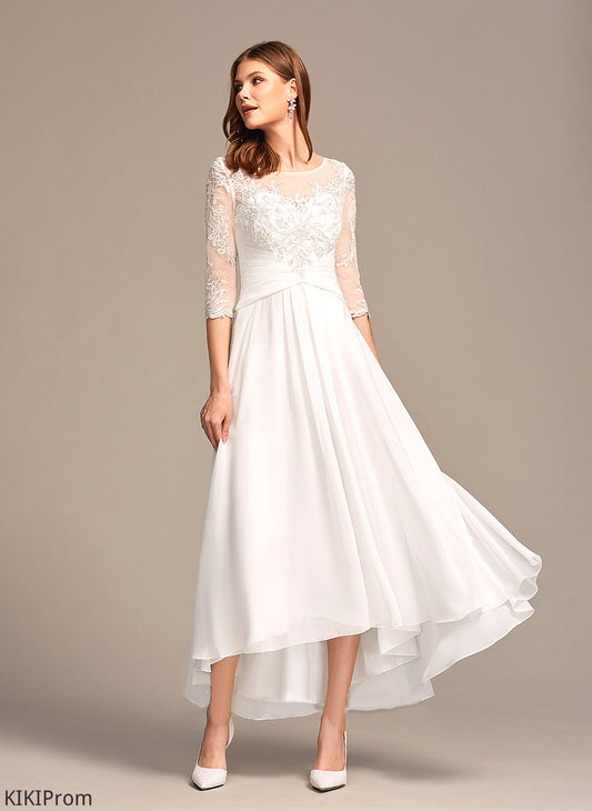 Asymmetrical Chiffon Wedding Dresses With Dress Marilyn Illusion A-Line Wedding Lace