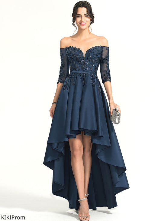 Satin Lace Homecoming Off-the-Shoulder Asymmetrical Moira Dress Homecoming Dresses A-Line With
