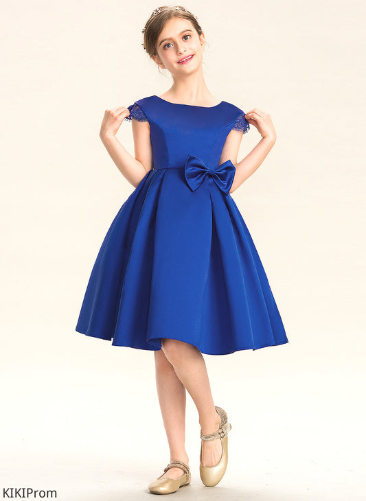 Bow(s) Neck Lace With Satin Scoop Amelia Knee-Length Junior Bridesmaid Dresses A-Line