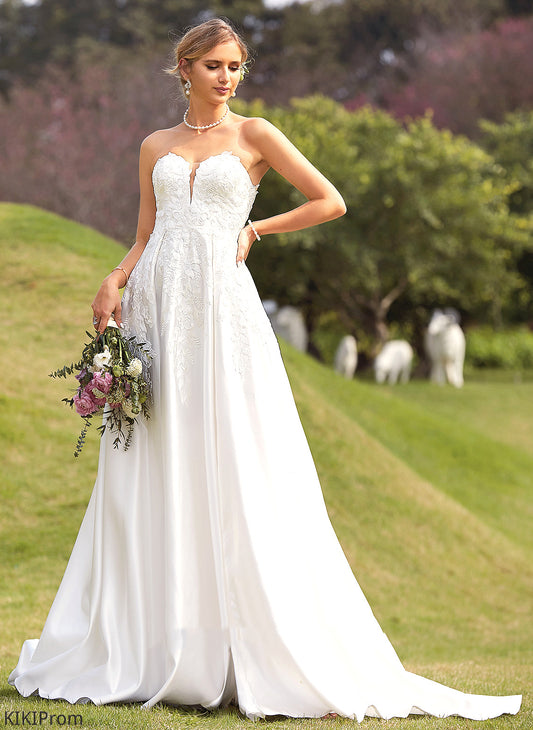 Satin Train Wedding Sweetheart Ball-Gown/Princess Wedding Dresses Chapel Lace Front Dress With Alice Split