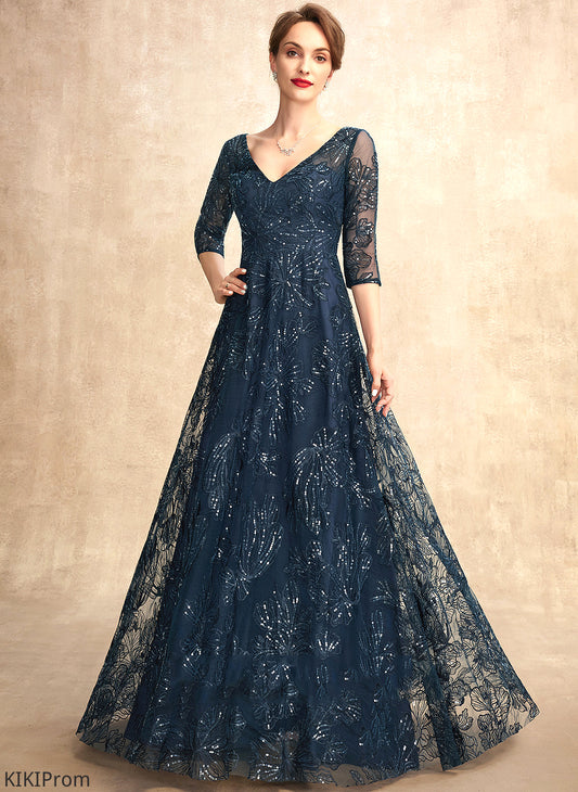 Dress Floor-Length V-neck Lace the Bride Amy A-Line Sequins Mother of With Mother of the Bride Dresses
