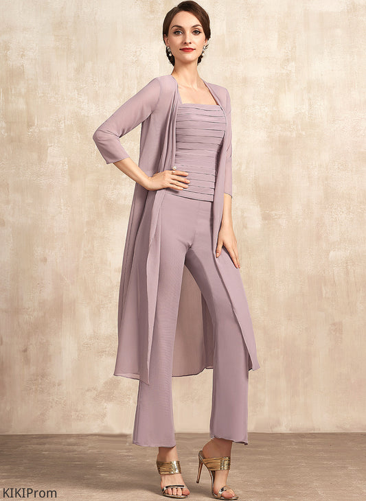 Bride With Neckline Mother of the Bride Dresses Mother the Dress of Ankle-Length Square Ella Jumpsuit/Pantsuit Ruffle Chiffon