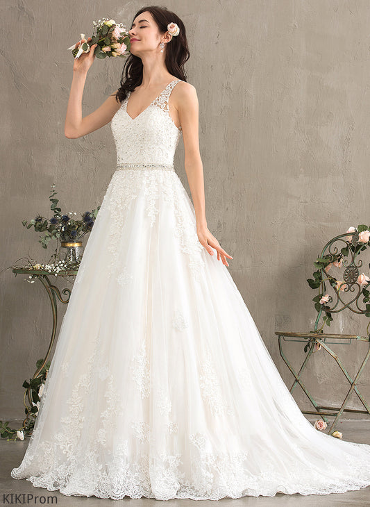 Dress Alani Sequins Wedding Dresses Ball-Gown/Princess Beading With Tulle Wedding V-neck Court Train