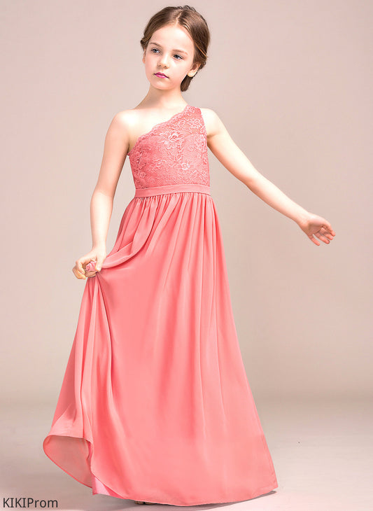 Floor-Length A-Line Kara Lace One-Shoulder Junior Bridesmaid Dresses Chiffon