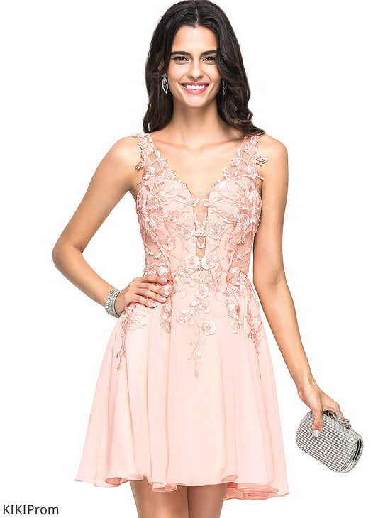 A-Line Short/Mini With V-neck Thirza Homecoming Dresses Lace Dress Chiffon Beading Homecoming