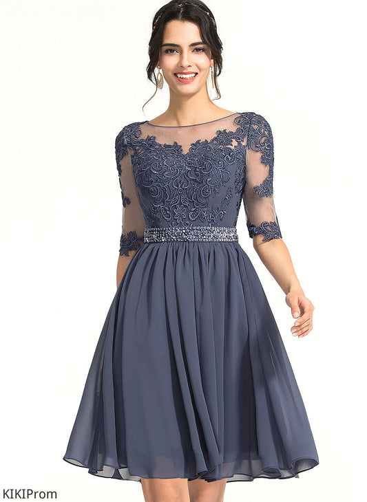 A-Line Neck Juliana Cocktail Knee-Length Cocktail Dresses Lace Chiffon Dress Scoop With Beading