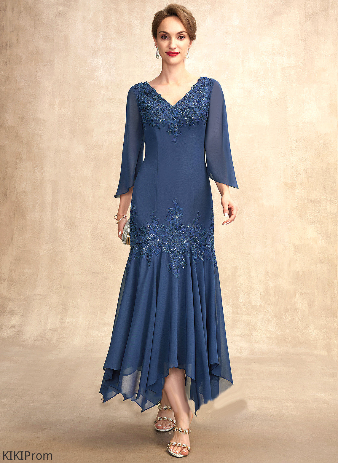 Ankle-Length With V-neck Mother of the Bride Dresses Chiffon the Mother Makena Sequins Bride Lace Dress of Trumpet/Mermaid Appliques