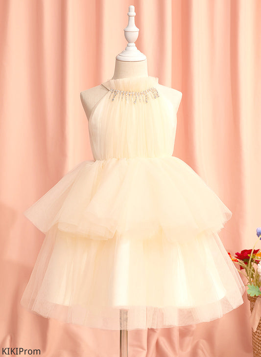 Rhinestone With Tulle Neck Amelie Girl Ball-Gown/Princess - Flower Flower Girl Dresses Knee-length High Dress Sleeveless