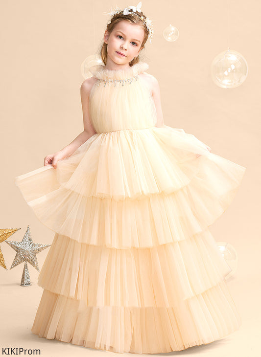 Flower Girl Ball-Gown/Princess - High Flower Girl Dresses Floor-length Sleeveless Neck Tulle Raina Dress