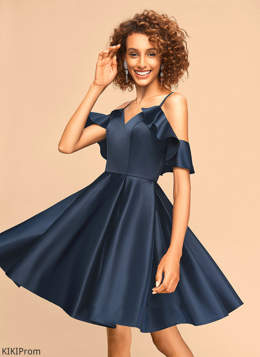 V-neck Janiyah Dress Satin With Cascading Homecoming Short/Mini Homecoming Dresses A-Line Ruffles