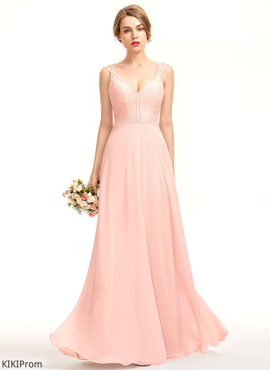 Fabric Floor-Length Silhouette Straps A-Line Neckline Length Lace V-neck Kaya Bridesmaid Dresses