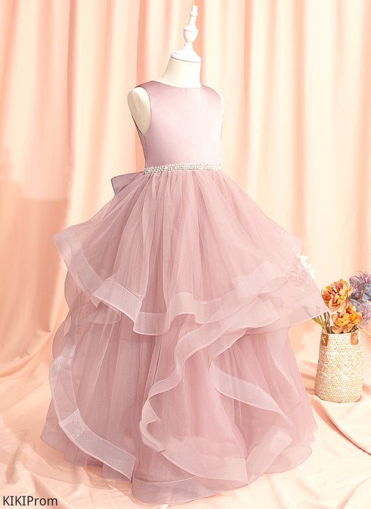 Scoop With Ball-Gown/Princess Beading/Bow(s)/V Flower Girl Dresses Floor-length Tulle - Neck Girl Sleeveless Back Dress Belinda Flower
