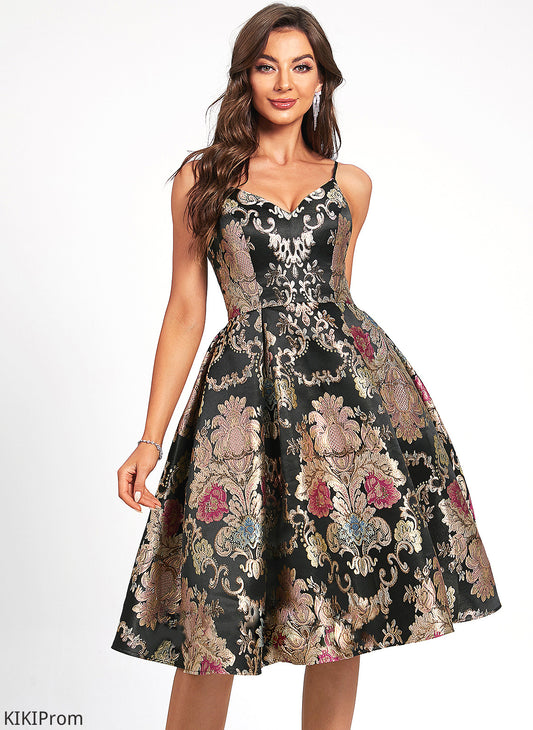 Lace V-neck With Knee-Length Flower(s) Homecoming Dress A-Line Homecoming Dresses Pancy