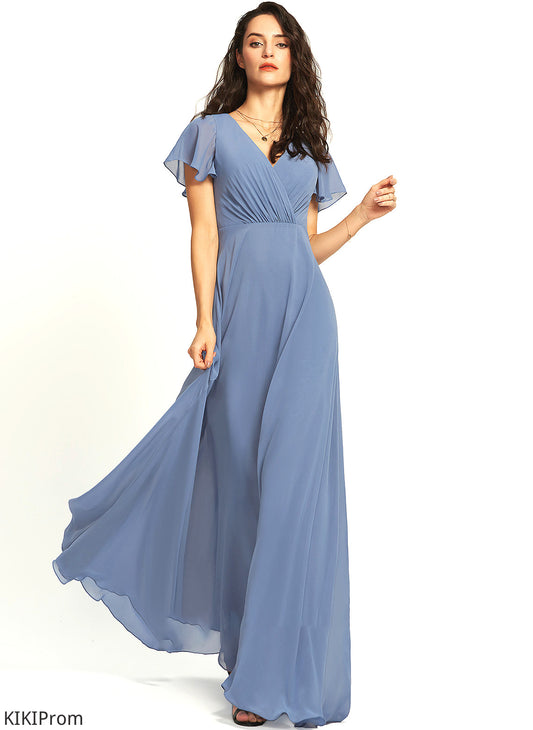 Floor-Length Silhouette A-Line Length Lace Embellishment Fabric V-neck Neckline Caylee Bridesmaid Dresses