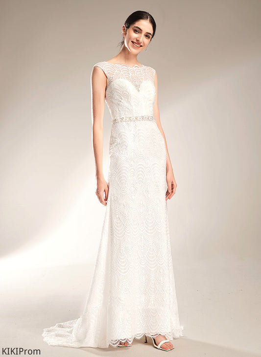 Sheath/Column Wedding Dresses Dress Court Cara Lace Scoop Neck Train Sequins With Beading Wedding