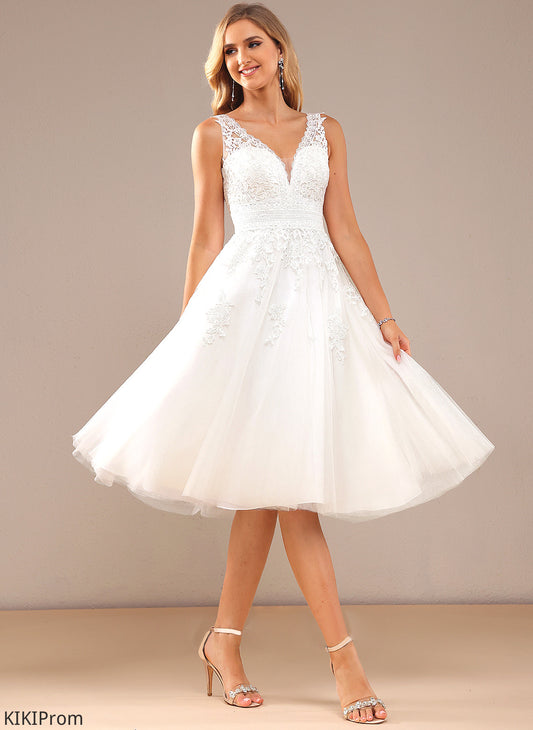 Knee-Length Tulle A-Line Wedding Ariella V-neck Wedding Dresses Lace Dress
