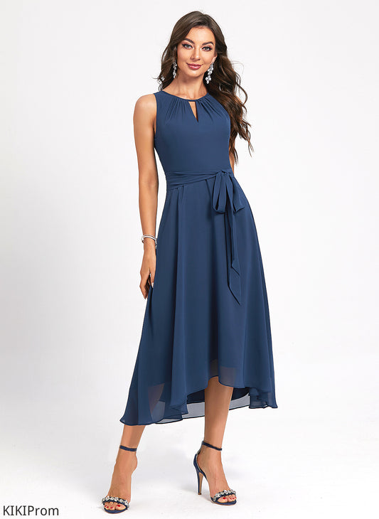 A-Line Liliana With Sash Neck Scoop Chiffon Cocktail Dresses Cocktail Asymmetrical Dress