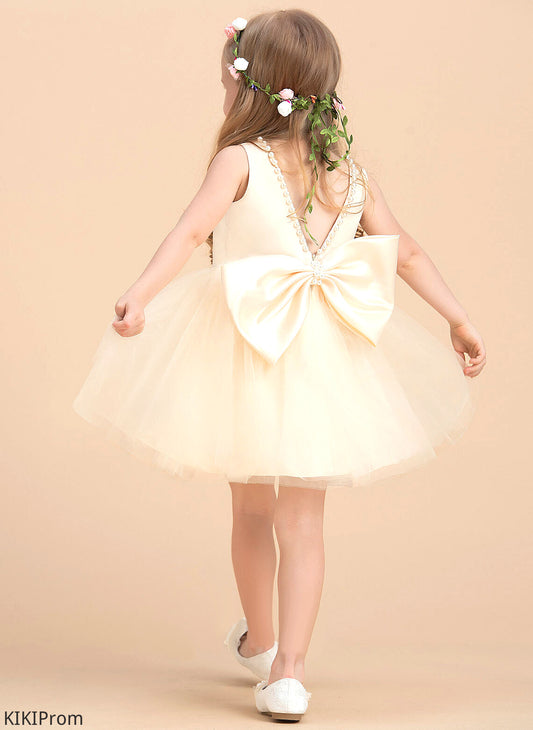 Beading Dress Scoop With Flower Girl Dresses Satin/Tulle Nina Flower A-Line - Neck Knee-length Girl Sleeveless