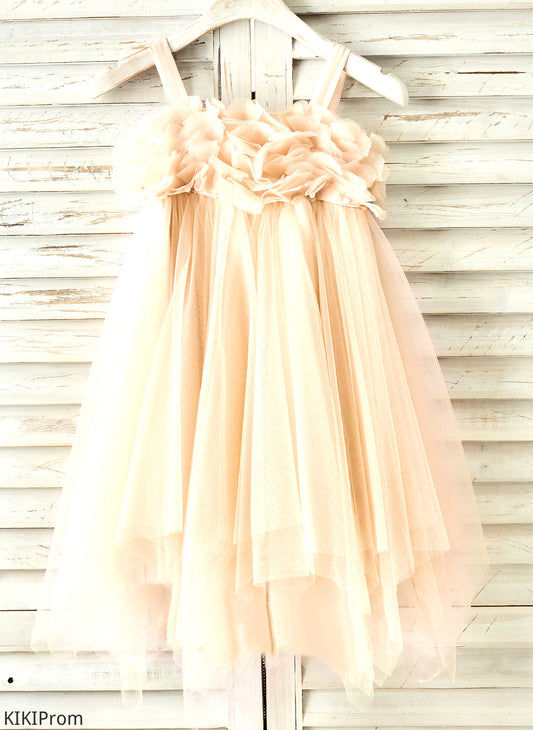 Tulle - Knee-length With Girl Sleeveless Dress Flower Suzanne Flower Girl Dresses Straps Beading A-Line/Princess