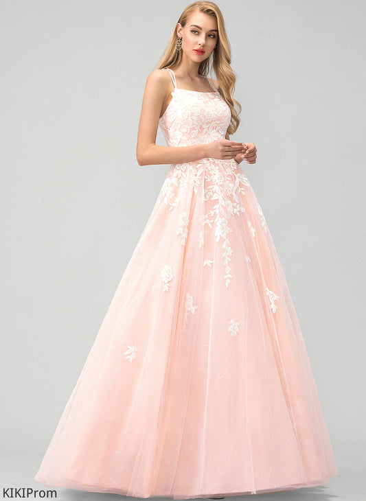 Tulle Lace Ball-Gown/Princess Prom Dresses Square Sequins Floor-Length Bianca Neckline With