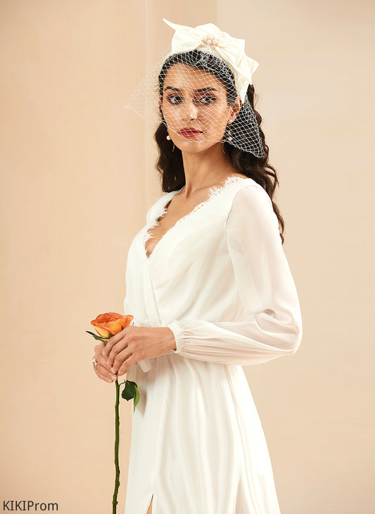 Rhoda Floor-Length Lace V-neck Wedding Chiffon Dress A-Line Wedding Dresses