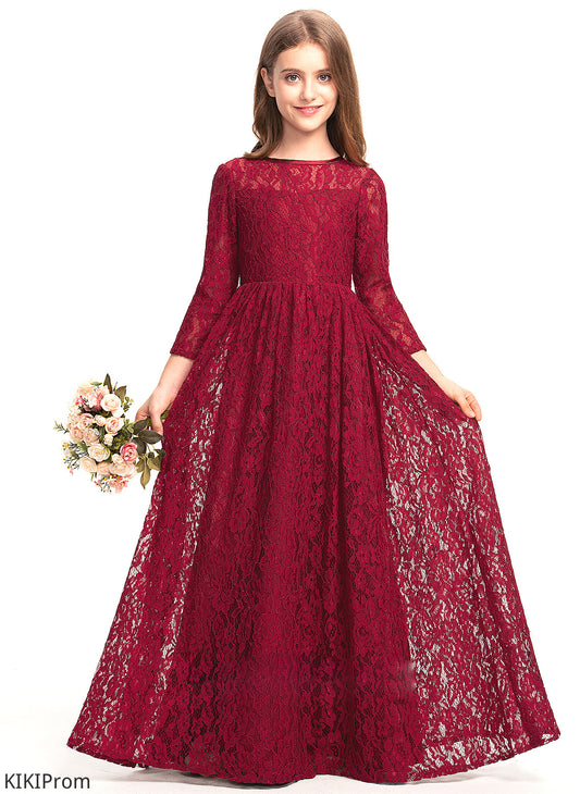 Floor-Length Scoop Neck Allison A-Line Lace Junior Bridesmaid Dresses