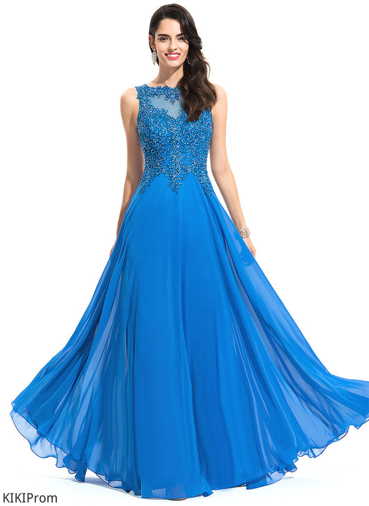 A-Line Scoop With Beading Floor-Length Briley Chiffon Prom Dresses Sequins