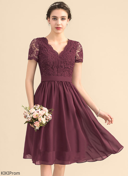 Dress V-neck With Knee-Length Chiffon Lace Homecoming Lace A-Line Homecoming Dresses Caylee