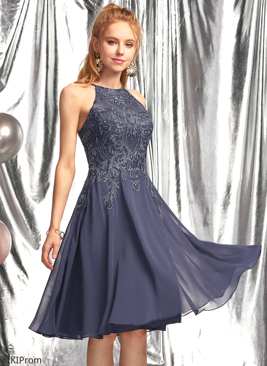 A-Line Lace Scoop Knee-Length Appliques Chiffon Karly Prom Dresses With