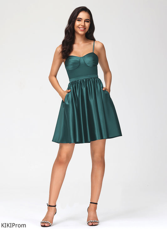 Satin Pockets Short/Mini Homecoming Dresses A-Line Jazlynn Sweetheart With Dress Homecoming