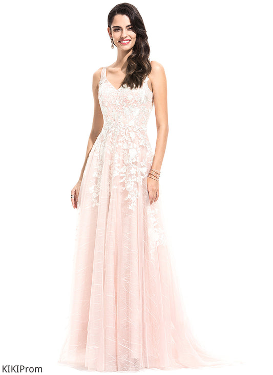 Wedding A-Line Tulle With Train Lace Shayna V-neck Dress Wedding Dresses Sweep