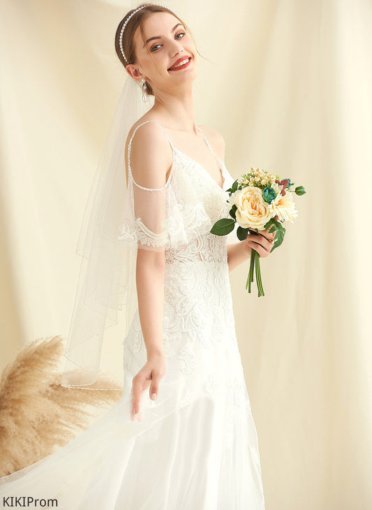 Lace Lyla V-neck Dress Beading Wedding Tulle With A-Line Train Wedding Dresses Sweep