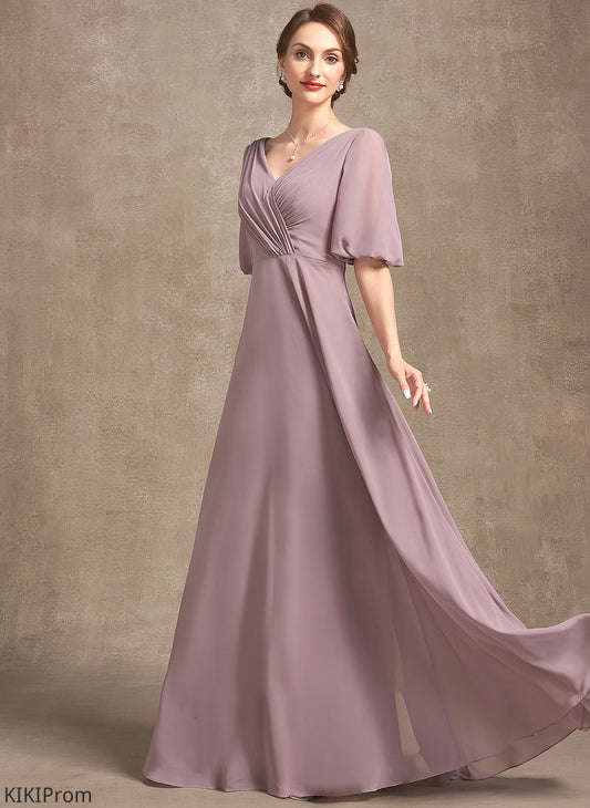 of V-neck Kristin Mother the With Ruffle Dress Bride Floor-Length A-Line Mother of the Bride Dresses Chiffon