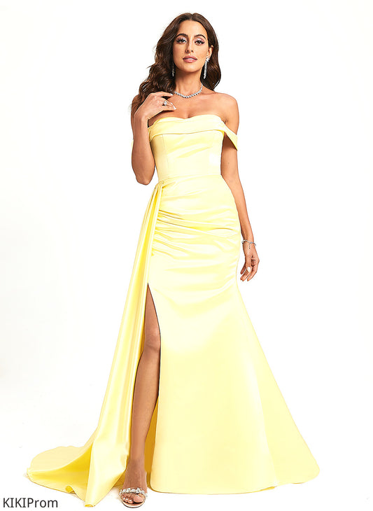 Sweep With Satin Cheyenne Off-the-Shoulder Trumpet/Mermaid Train Ruffle Prom Dresses