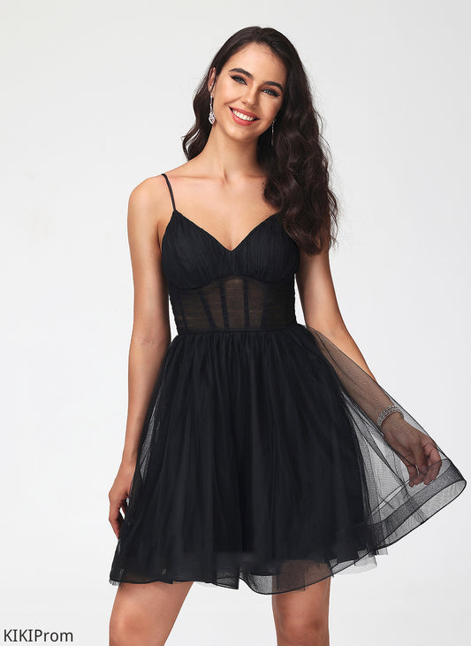 Short/Mini A-Line Rhoda With Tulle Homecoming Dresses Pleated Homecoming Dress V-neck