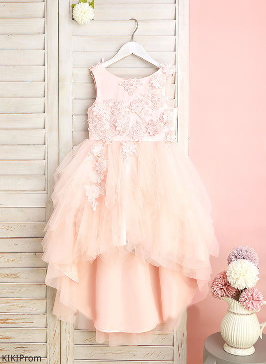 Aliana - Scoop Ball-Gown/Princess Flower Girl Dresses Flower Neck With Asymmetrical Lace/Flower(s)/V Dress Back Sleeveless Girl Tulle