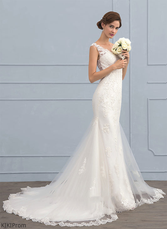 Trumpet/Mermaid Wedding V-neck Dress Train Tulle Wedding Dresses Maliyah Court