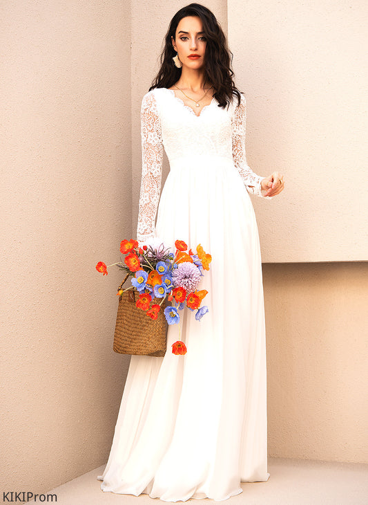 V-neck Wedding Dresses Wedding Lace A-Line Chiffon Dress Floor-Length Kaitlin