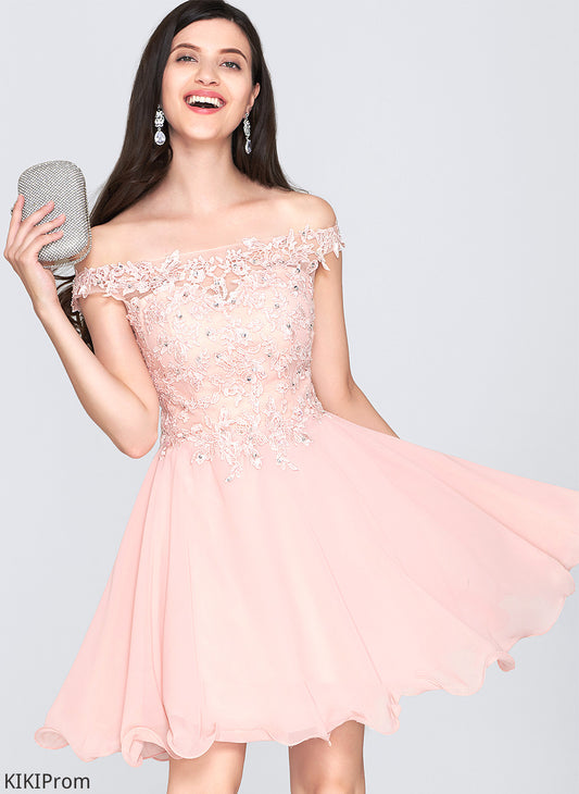 Homecoming Dresses Chiffon Beading Lilith Short/Mini Dress A-Line With Homecoming Off-the-Shoulder Lace
