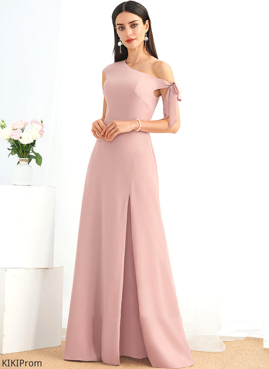 Bow(s) Floor-Length Fabric A-Line Length Neckline One-Shoulder Embellishment Silhouette Mikaela Sleeveless Natural Waist Bridesmaid Dresses